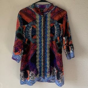 Citron Silk Medium button Shirt Top Blouse 3/4 Sleeve